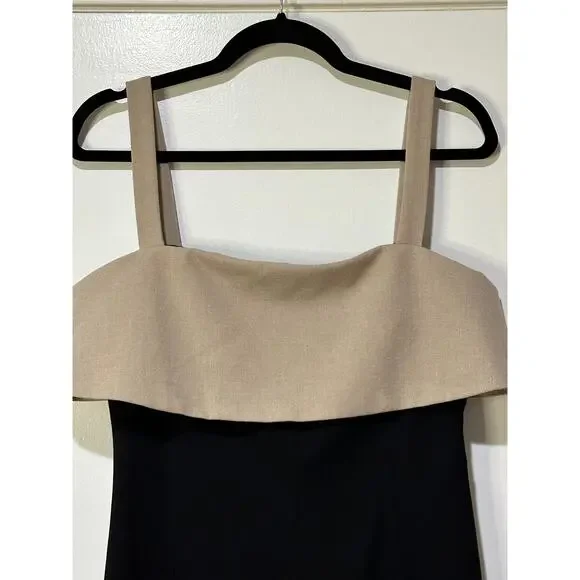 Rue Sophie Aurelia Colorblock Midi Dress Taupe Black Size Medium NWT Chic Dressy